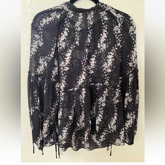 ALLSAINTS satin floral blouse, black/white, sheer with matching camisole, size 0 - Picture 5 of 12